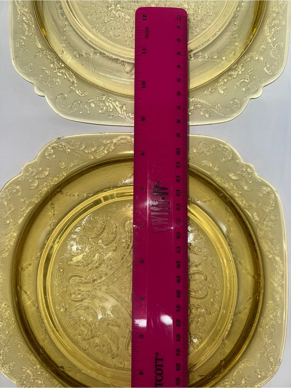Vintage Amber Depression Glass Etched Square Luncheon Plates